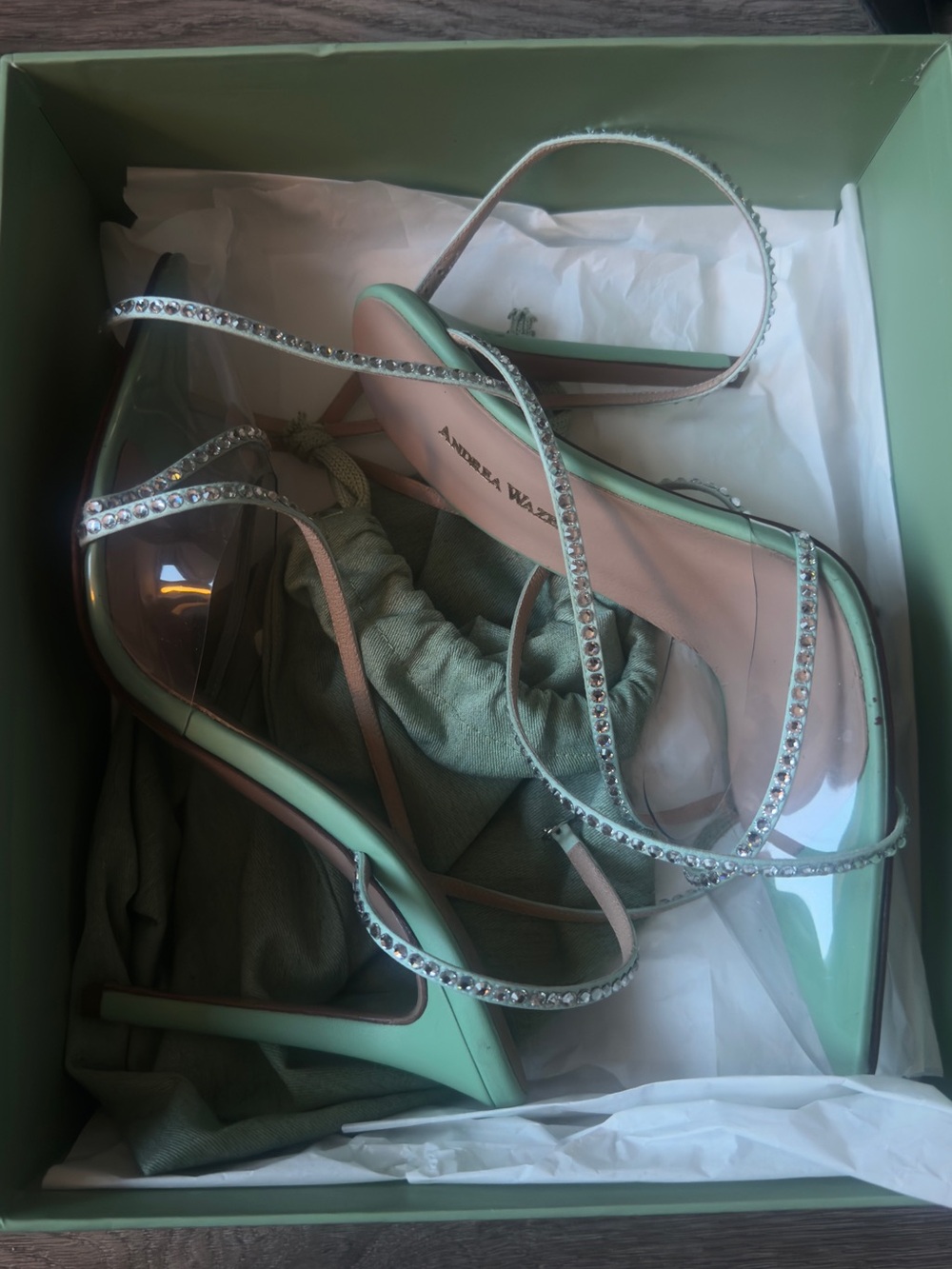 Andrea Wazen Crystal-Embellished Strappy Heels